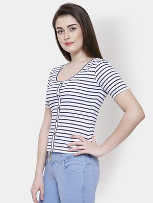 scoop neck stripes print tee - 16245186 - Standard Image - 2