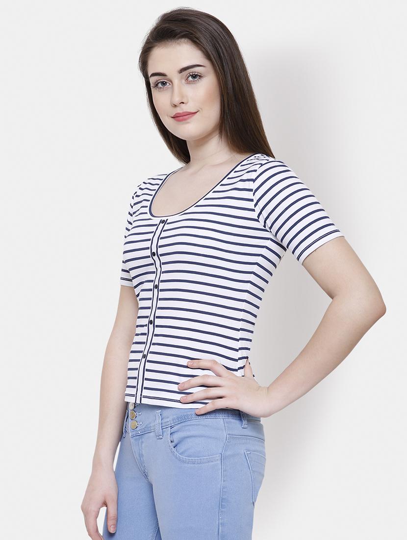 scoop neck stripes print tee - 16245186 - Zoom Image - 2