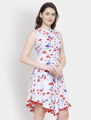 tassel hem floral asymmetric dress - 16245235 - Standard Image - 2