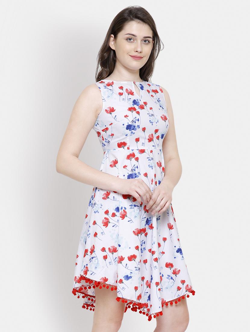 tassel hem floral asymmetric dress - 16245235 - Zoom Image - 2