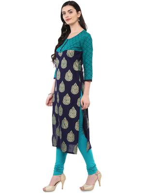 block printed straight kurta - 16245556 - Standard Image - 2