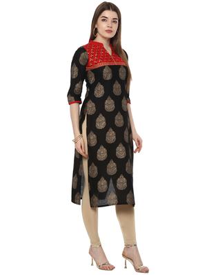 block printed straight kurta - 16245557 - Standard Image - 2