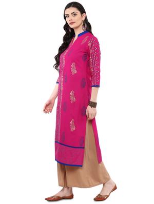 block printed straight kurta - 16245560 - Standard Image - 2