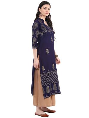 block printed straight kurta - 16245568 - Standard Image - 2