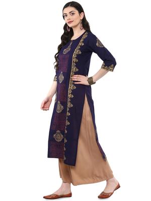 block printed straight kurta - 16245571 - Standard Image - 2