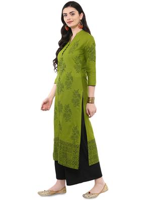block printed straight kurta - 16245580 - Standard Image - 2