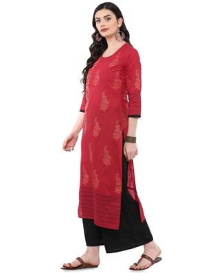 block printed straight kurta - 16245582 - Standard Image - 2