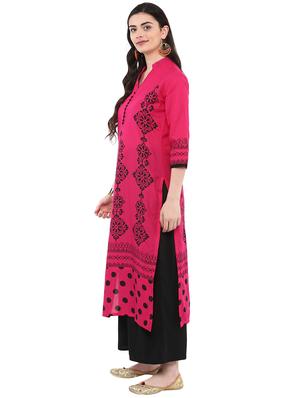block printed straight kurta - 16245586 - Standard Image - 2