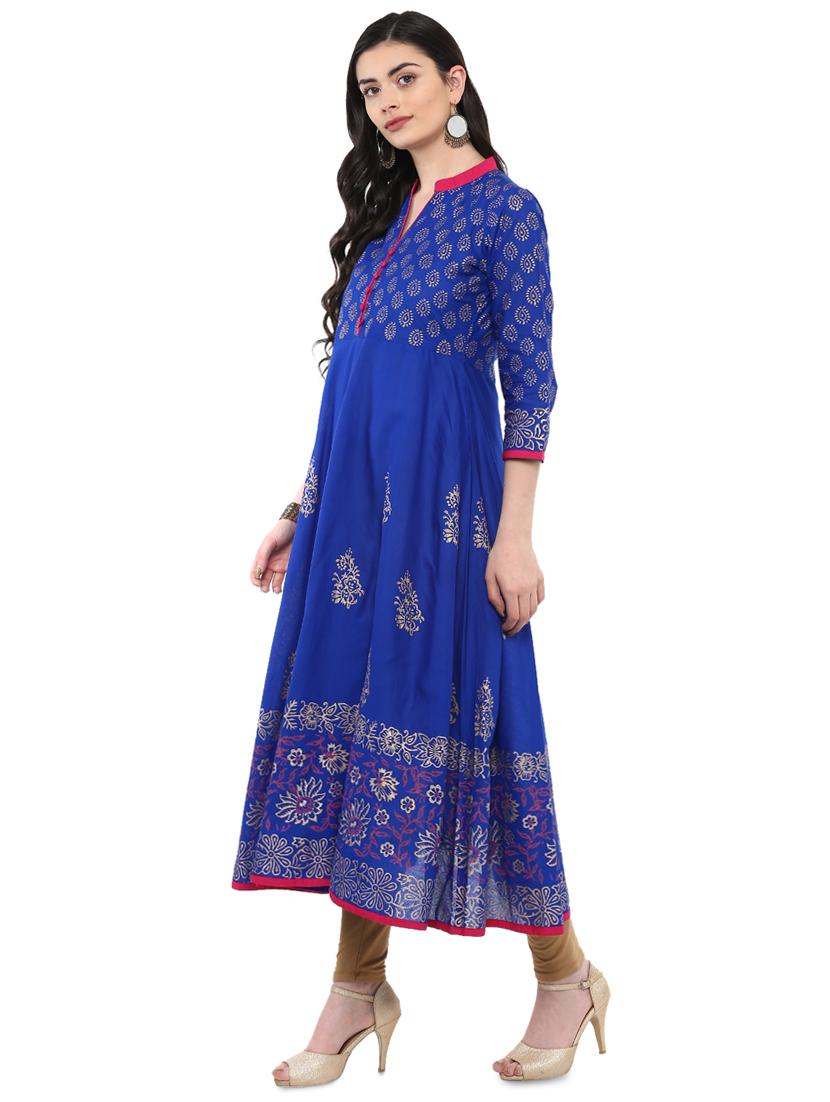 block printed anarkali kurta - 16245591 - Zoom Image - 2