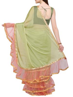 Ruffle bordered fusion saree with blouse - 16245611 - Standard Image - 2