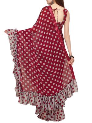 Ruffle bordered fusion saree with blouse - 16245616 - Standard Image - 2