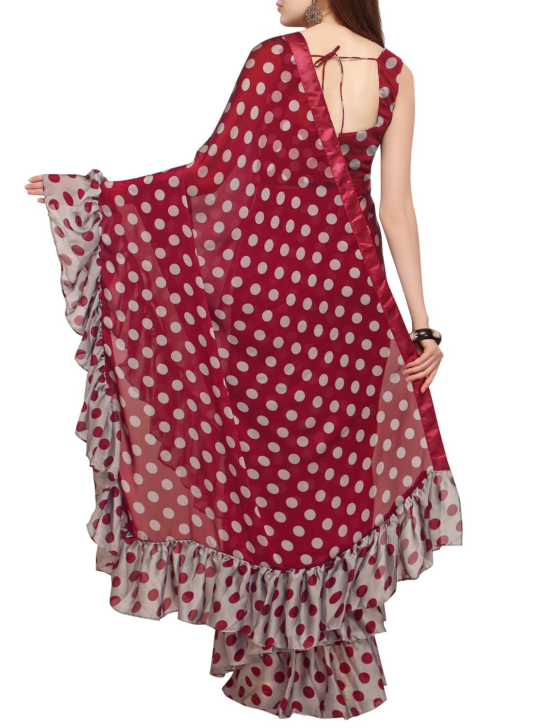 Ruffle bordered fusion saree with blouse - 16245616 - Zoom Image - 2