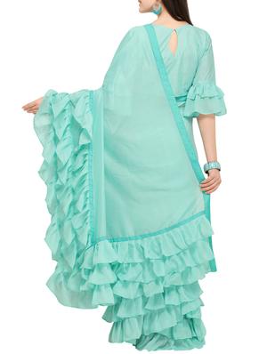 Ruffle bordered fusion saree with blouse - 16245618 - Standard Image - 2