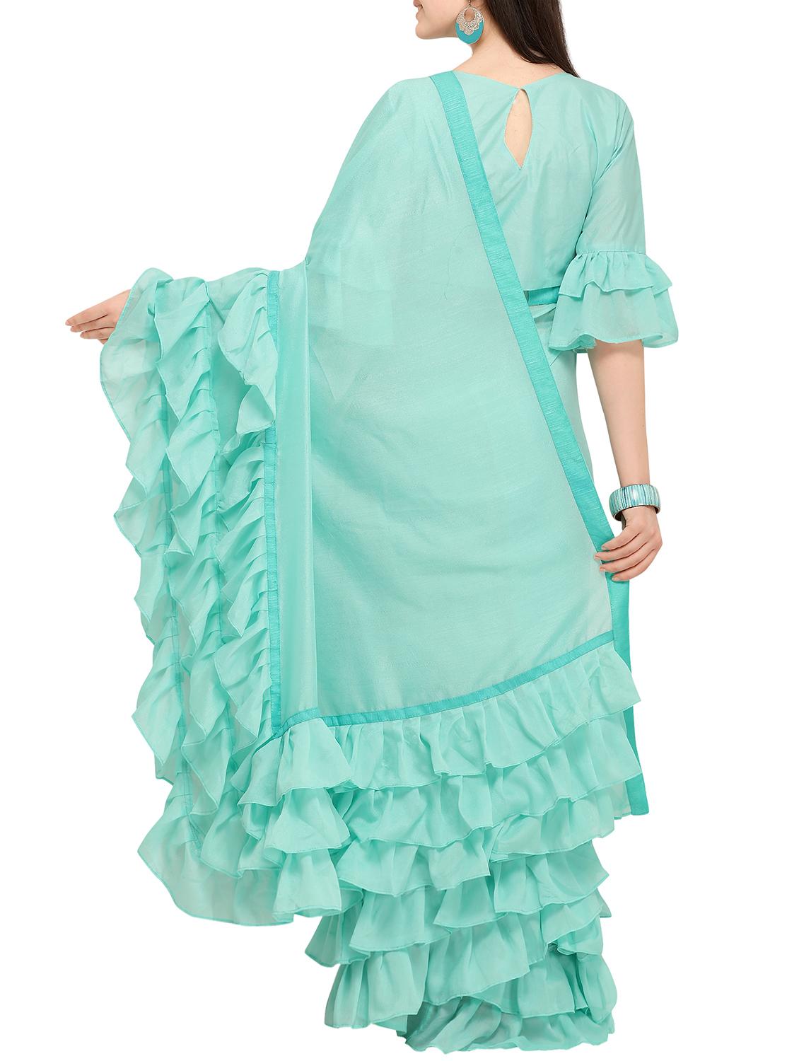 Ruffle bordered fusion saree with blouse - 16245618 - Zoom Image - 2