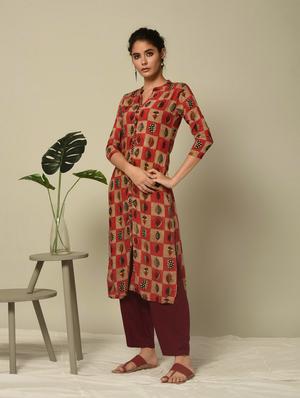 checkered printed straight kurta - 16245965 - Standard Image - 2