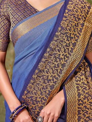 floral zari border woven saree with blouse - 16246090 - Standard Image - 2