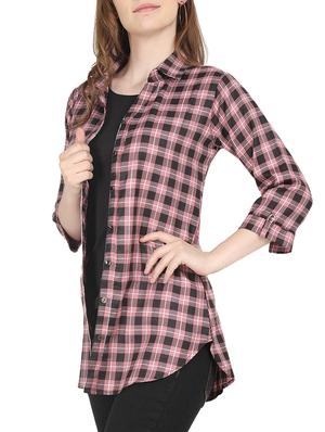round hem checkered shirt - 16246372 - Standard Image - 2