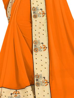 embroidered lace border saree with blouse - 16248722 - Standard Image - 2