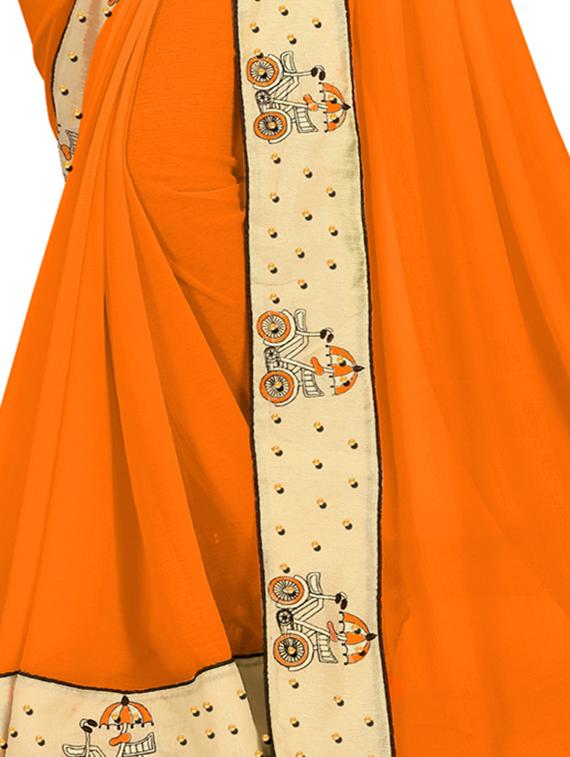 embroidered lace border saree with blouse - 16248722 - Zoom Image - 2