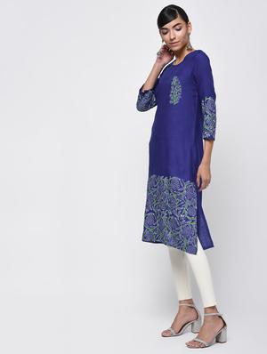 Block print straight kurta - 16249534 - Standard Image - 2