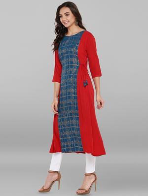 foil printed a-line kurta - 16250373 - Standard Image - 2