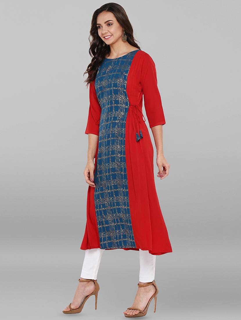 foil printed a-line kurta - 16250373 - Zoom Image - 2