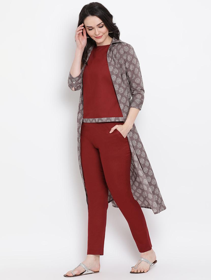 solid kurta pant jacket fusion set - 16251820 - Zoom Image - 2