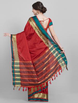 Contrast bordered saree with blouse - 16251913 - Standard Image - 2