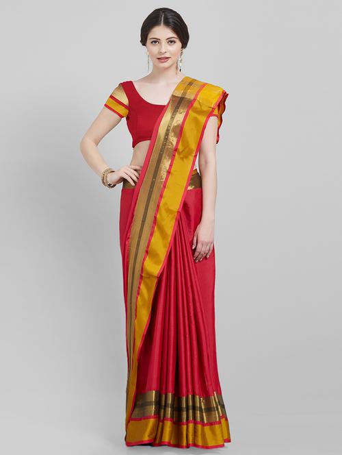 Contrast bordered saree with blouse - 16251915 - Standard Image - 1