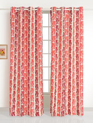 Floral Print Polyester 220 GSM Set of 2 Eyelet Door curtain - 16253000 - Standard Image - 2