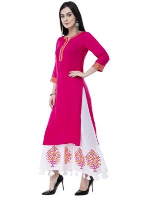 solid straight kurta palazzo set - 16253247 - Standard Image - 2