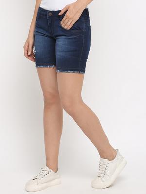 frayed hem distressed denim shorts - 16253374 - Standard Image - 2