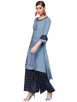 embroidered kurta with sharara set - 16256370 - Standard Image - 2