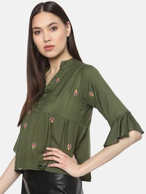 tie knot neck embroidered top - 16256412 - Standard Image - 2