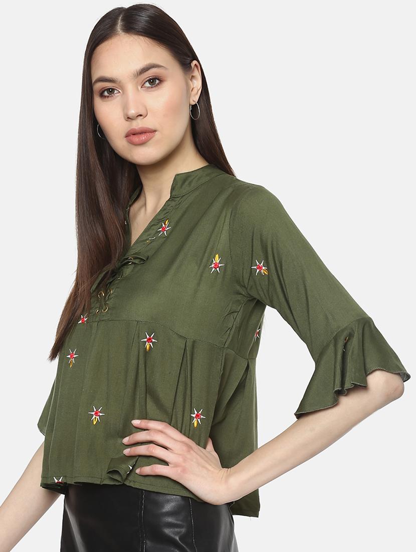 tie knot neck embroidered top - 16256412 - Zoom Image - 2