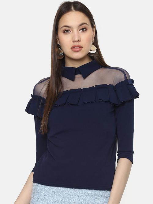 sheer panel ruffle detail top - 16256438 - Standard Image - 1