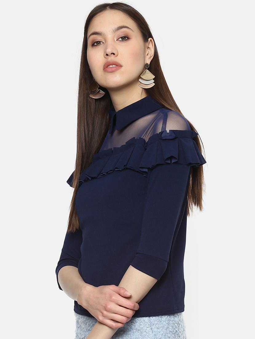 sheer panel ruffle detail top - 16256438 - Zoom Image - 2