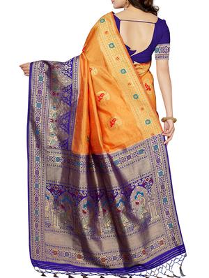 contrast zari border woven saree with blouse - 16256568 - Standard Image - 2