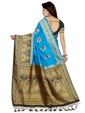 gold zari border woven saree with blouse - 16256569 - Standard Image - 2