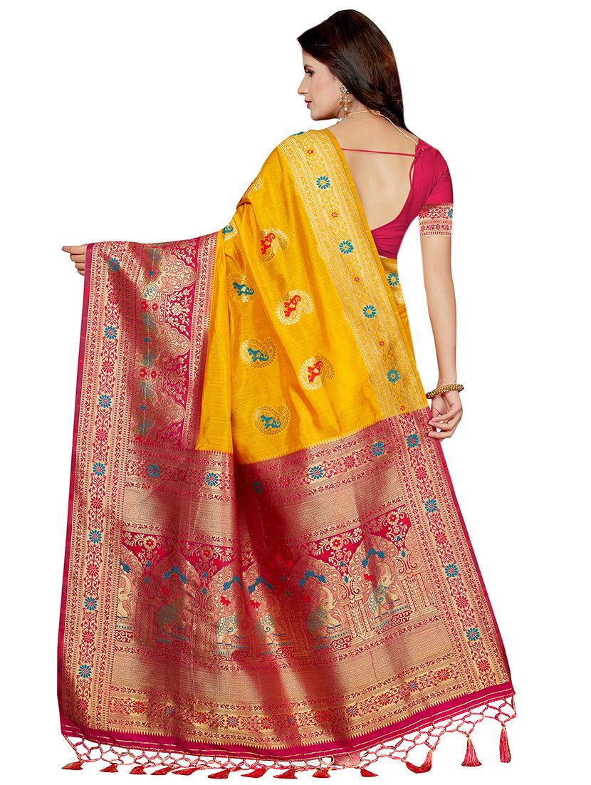 contrast zari border woven saree with blouse - 16256570 - Zoom Image - 2