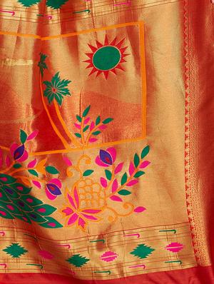 contrast zari border woven saree with blouse - 16256575 - Standard Image - 5