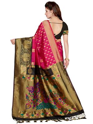 gold zari border woven saree with blouse - 16256577 - Standard Image - 2