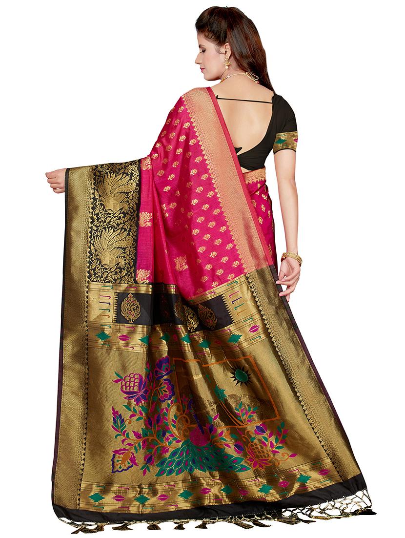 gold zari border woven saree with blouse - 16256577 - Zoom Image - 2
