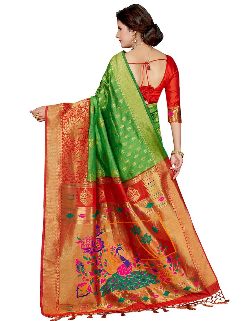 contrast zari border woven saree with blouse - 16256578 - Zoom Image - 2
