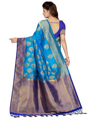 floral zari motif woven saree with blouse - 16256579 - Standard Image - 2