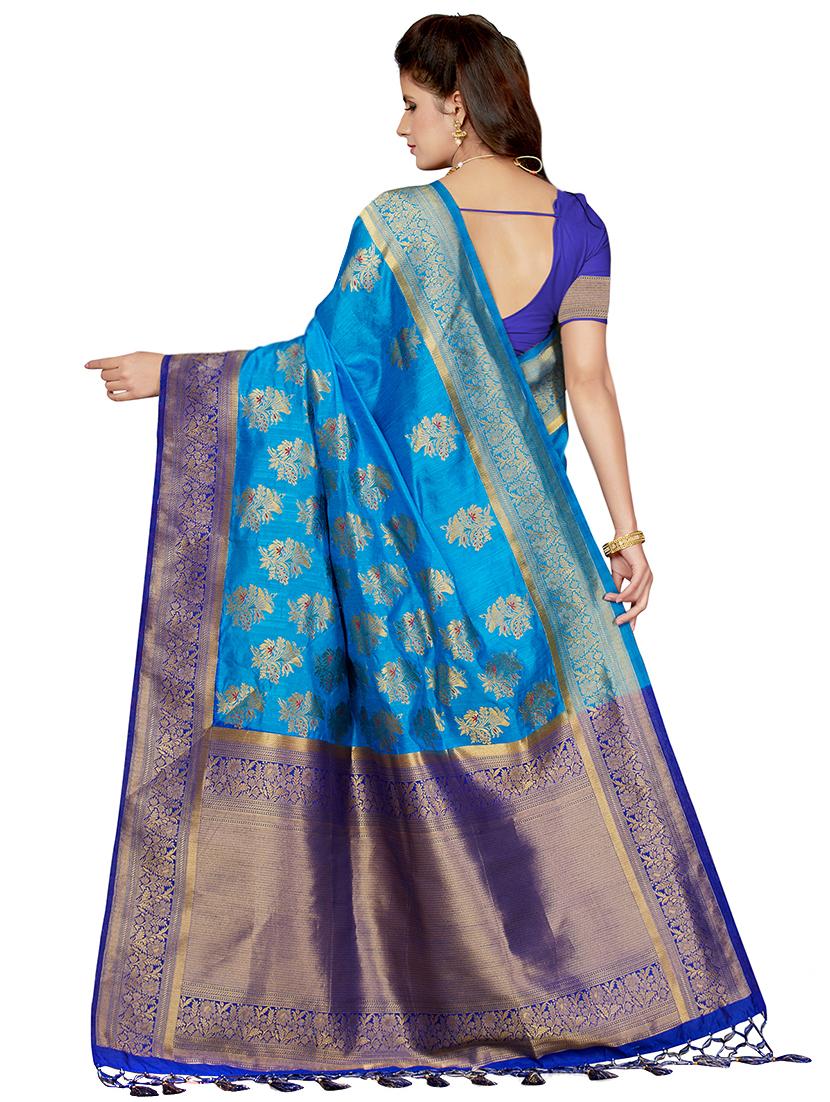 floral zari motif woven saree with blouse - 16256579 - Zoom Image - 2
