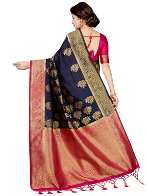 floral zari motif woven saree with blouse - 16256580 - Standard Image - 2