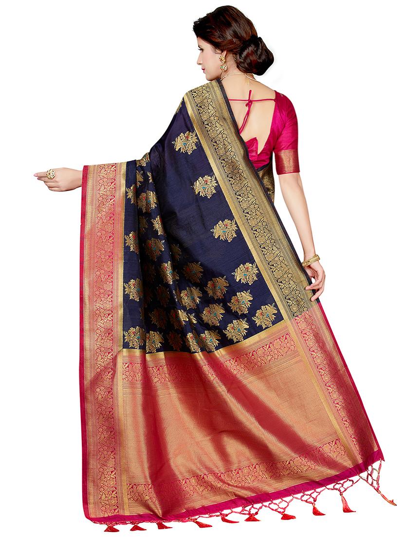 floral zari motif woven saree with blouse - 16256580 - Zoom Image - 2