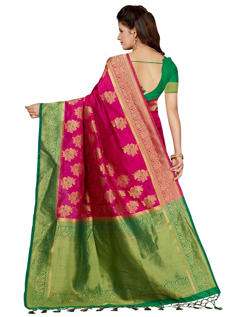 floral zari motif woven saree with blouse - 16256581 - Zoom Image - 2