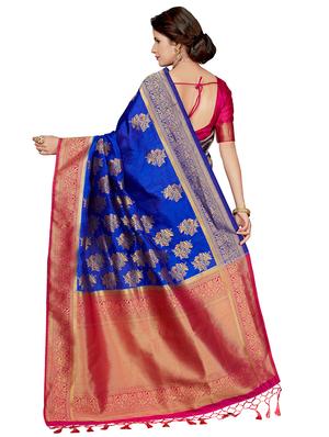 floral zari motif woven saree with blouse - 16256582 - Standard Image - 2